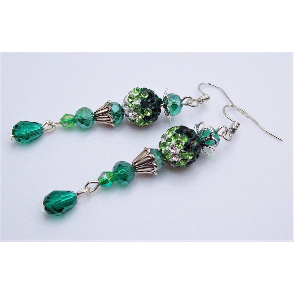 Green Crystal Dangle Earrings, Silver, Handmade Jewelry,